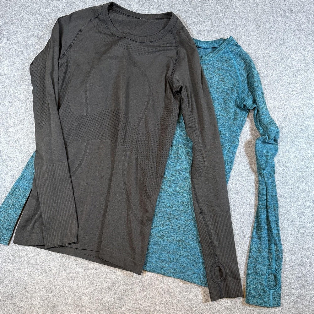 Lululemon Swiftly Tech Long Sleeve Running Shirt Lot 2 Womens 6 Black Teal Blue